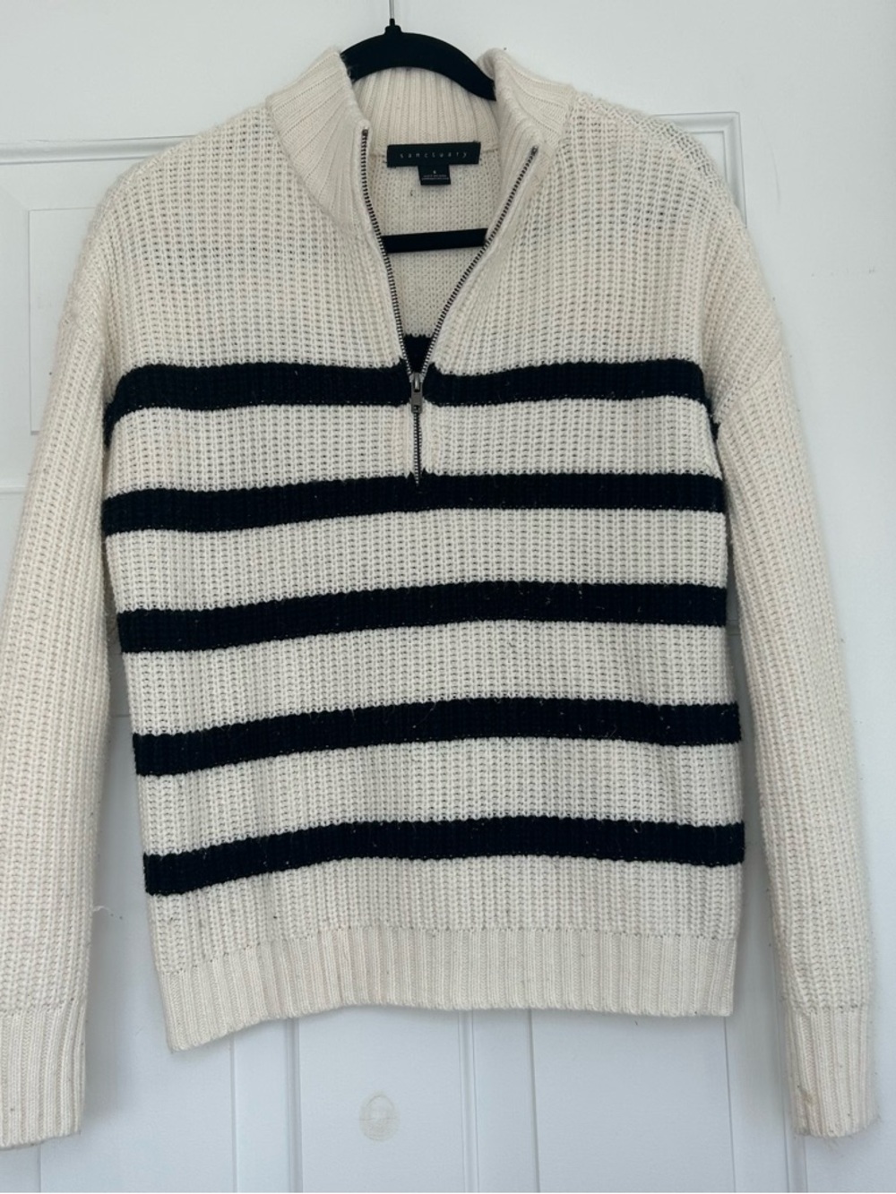 Sanctuary Cream & Black Striped Half-Zip Sweater